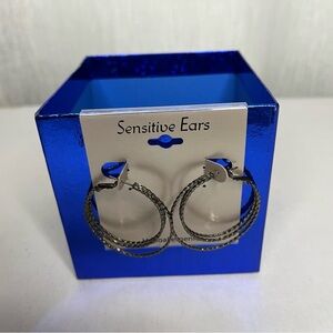 Silver Double Hoop Rope Textured Earrings